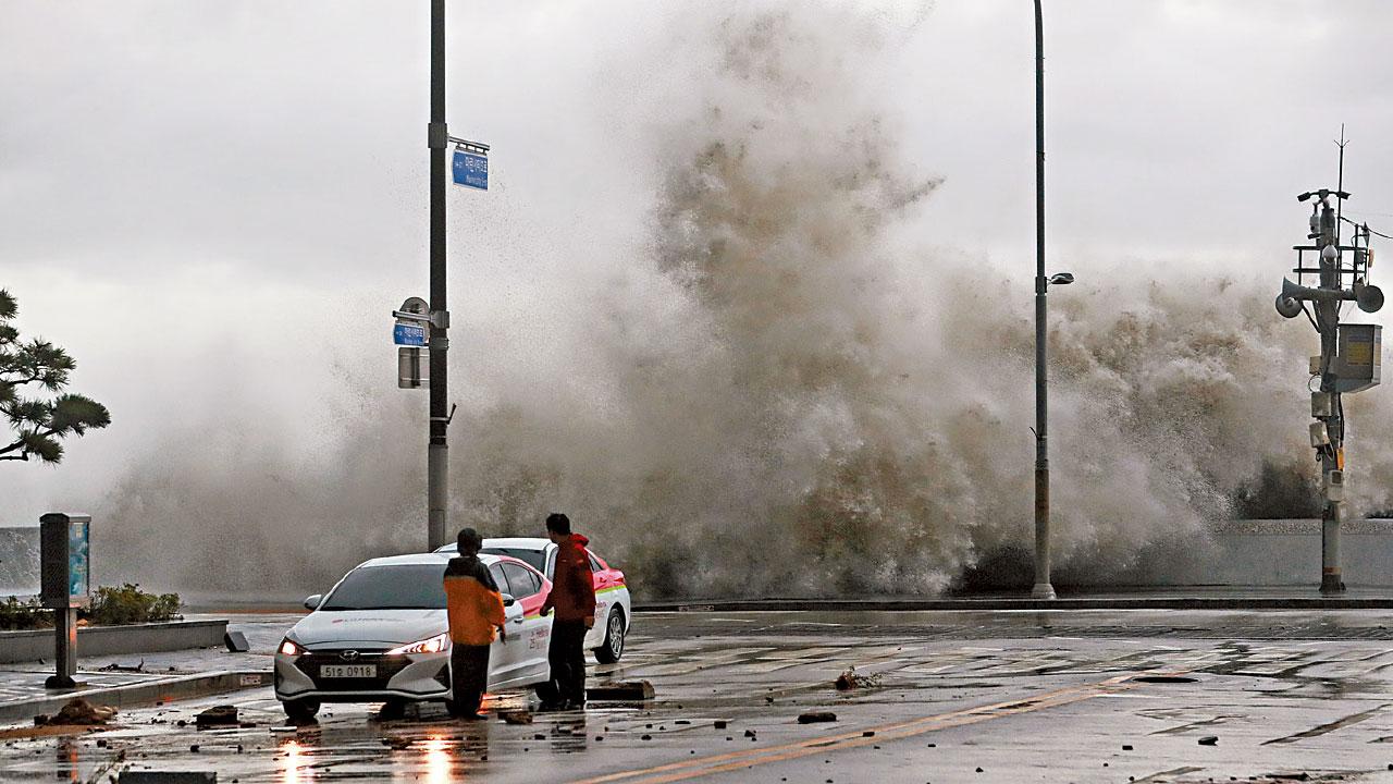 釜山掀巨浪 濟州滿街石頭 強颱風直撲南韓 3死8失蹤