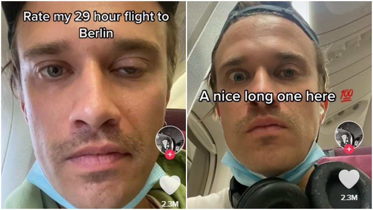 29小時航班小孩狂喊尖叫，男歌手左眼不住抽搐。(YouTube)