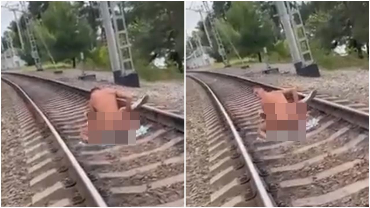 俄羅斯情侶路軌演活春宮，路經夫婦睇唔過眼促「讓路」。(Twitter)