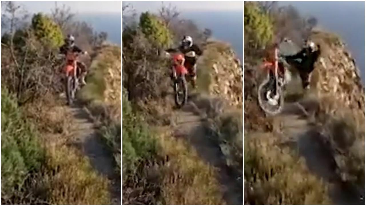 俄男玩越野電單車，失平衡慘墮百米山崖亡。(Twitter)