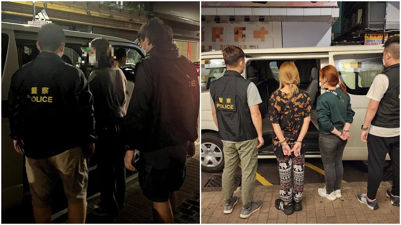 跨部門旺角反黑工及非法入境，18男女被捕包括3名通緝人士。(警方圖片)