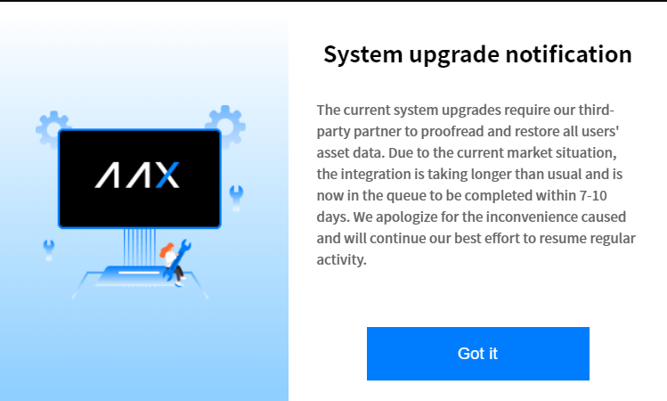 加密貨幣｜AAX加密貨幣交易所暫停一切業務  稱系統更新需7至10天完成