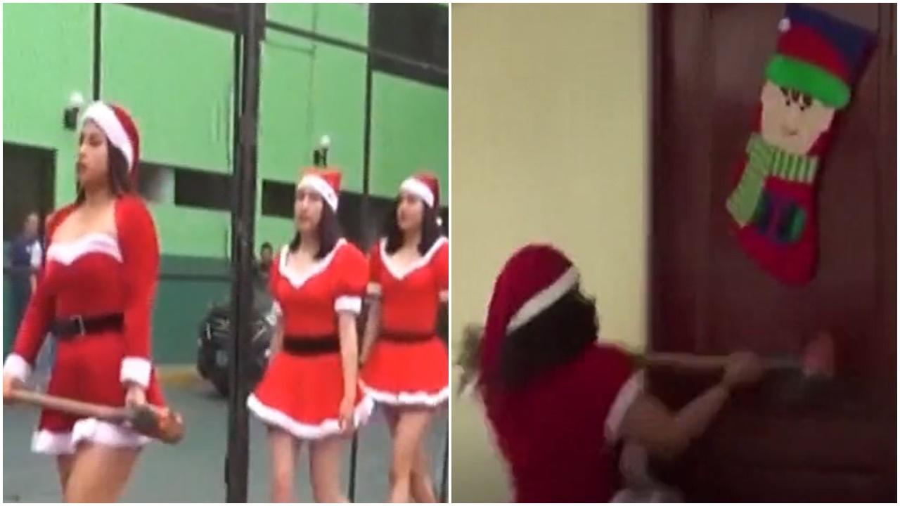 直擊女警cosplay爆乳掃毒，直搗毒窟立大功。(Twitter)