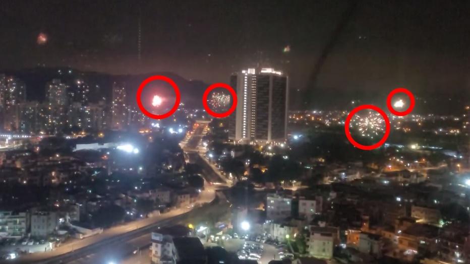 元旦多區民間「煙花匯演」，元朗4點齊發，網民歎「壯觀」。(FB)