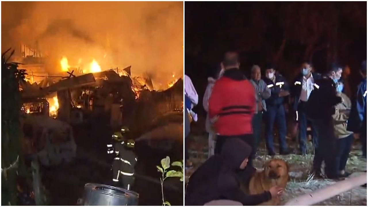 川龍橫龍村鐵皮屋三級火，約70人疏散3人送院。(電視截圖)