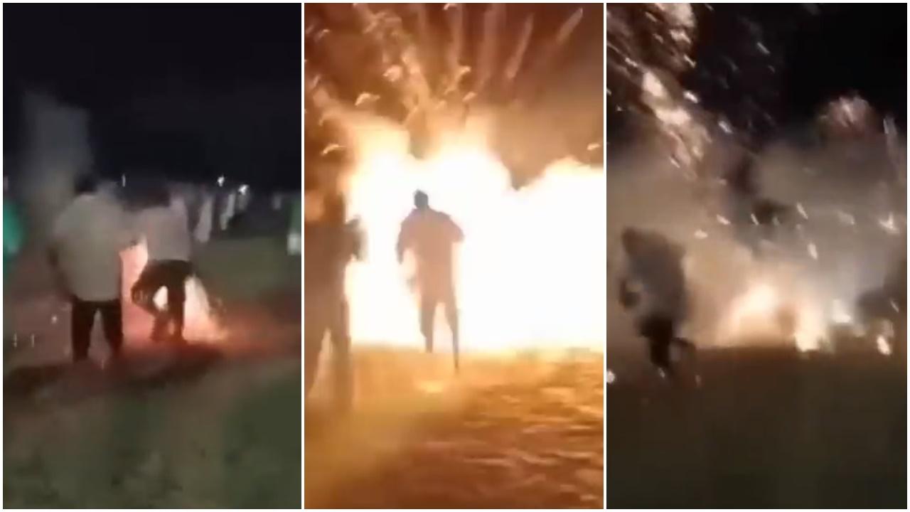 跨年放煙花意外卡衣服，2子之母當場被炸死。(Twitter)