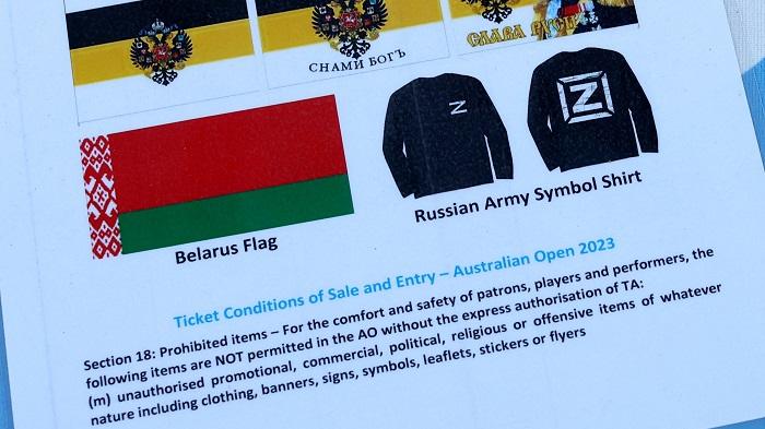 澳網賽會發出指引明確禁止親俄及白俄的衣着及旗幟入場。(路透社)