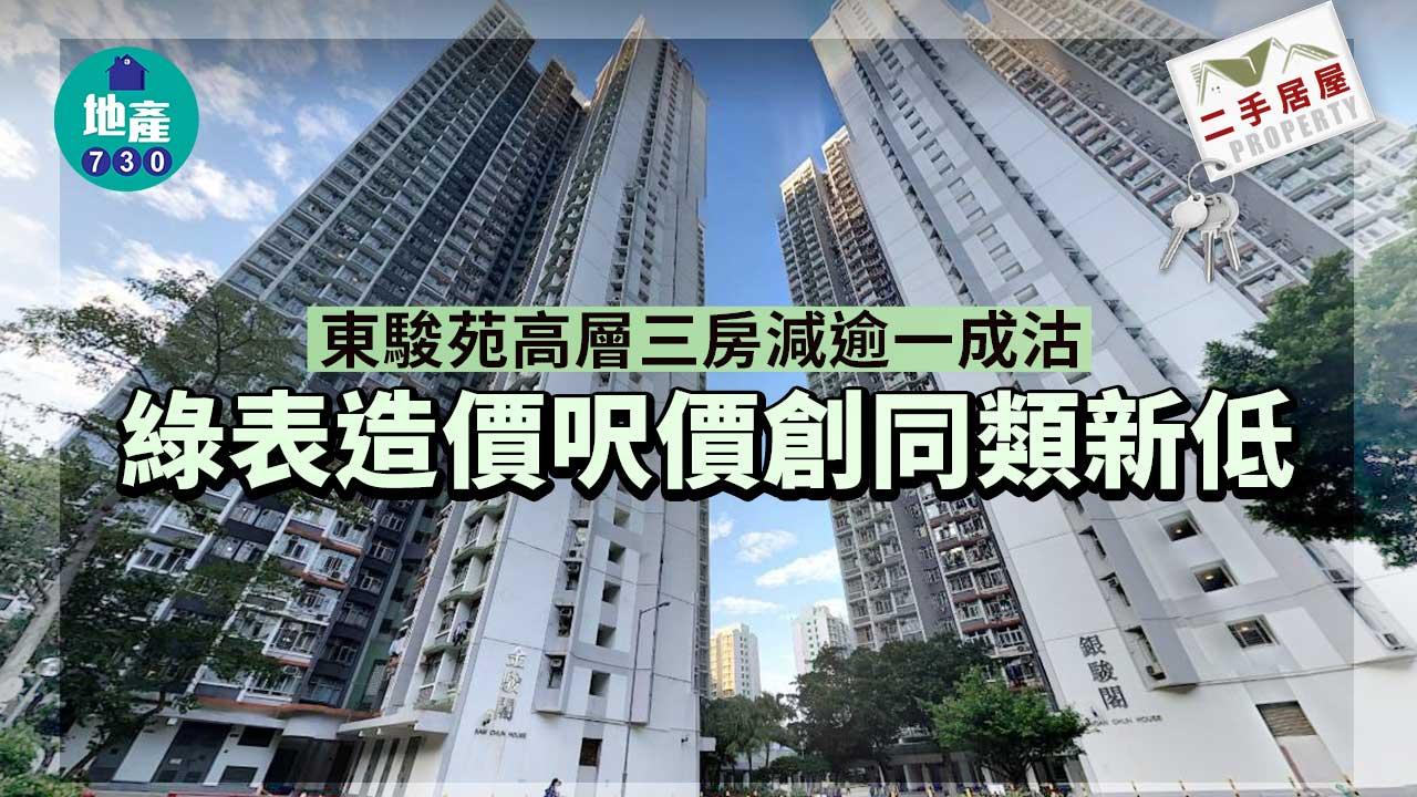 二手居屋成交｜東駿苑高層三房減逾一成沽 綠表造價呎價創同類新低