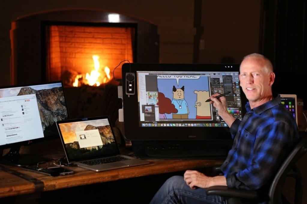 亞當斯創作職場諷刺漫畫《呆伯特》。(互聯網)