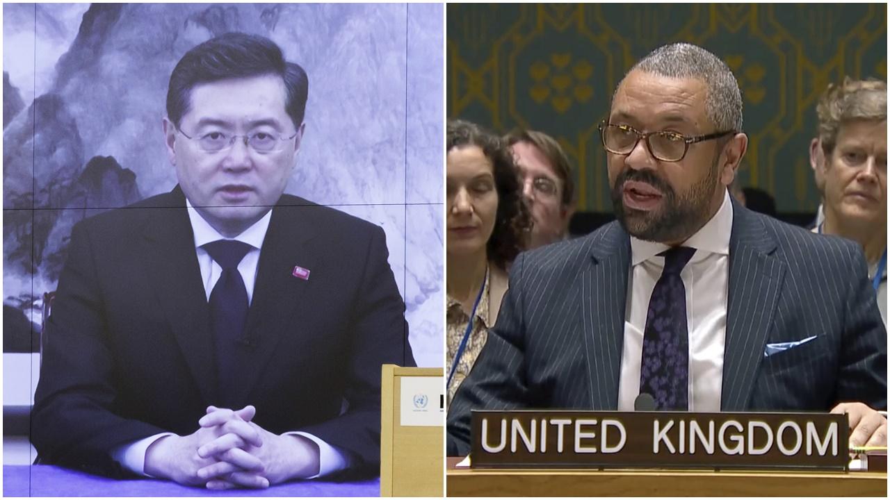 祁湛明談及香港新疆，秦剛：要反對有國家將人權問題政治化武器化。(AP)