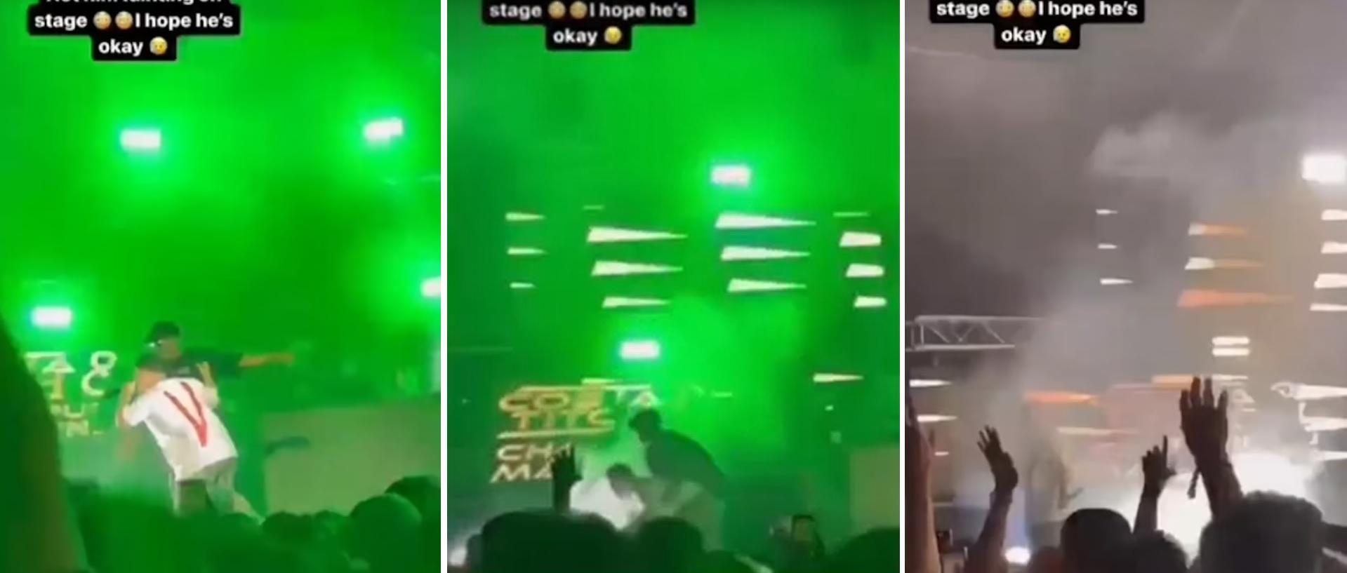 左至右：科斯塔high爆獻唱，突然跌倒，隊友扶起後繼續唱歌。(互聯網)