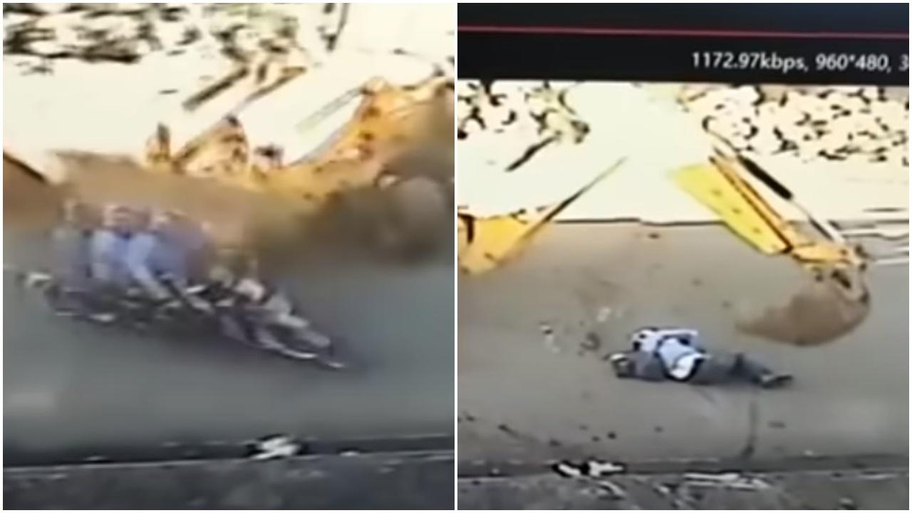 巴西漢駕推土車埋伏殺人，來回輾過鐵斗狂敲。(Twitter)