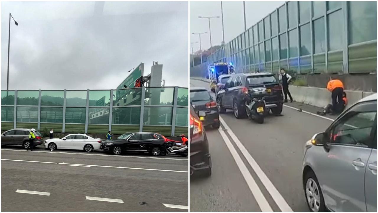 吐露港公路5車串燒至少2傷。(香港突發事故報料區(新版)@FB)