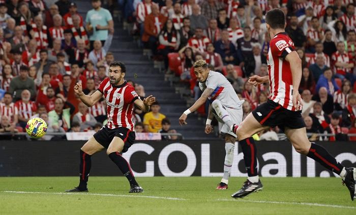 拉芬夏的入球為巴塞取勝。(路透社)