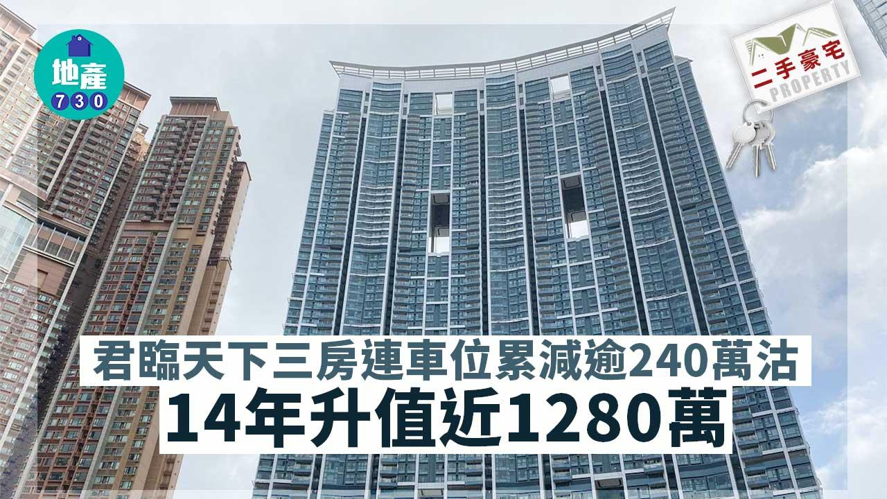 二手豪宅成交｜君臨天下三房連車位累減逾240萬沽 14年升值近1280萬