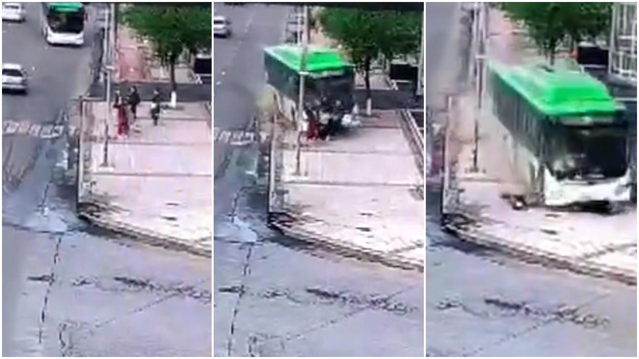 無人巴士直剷行人路釀5死，原因是司機去廁所無拉手掣。(Twitter)