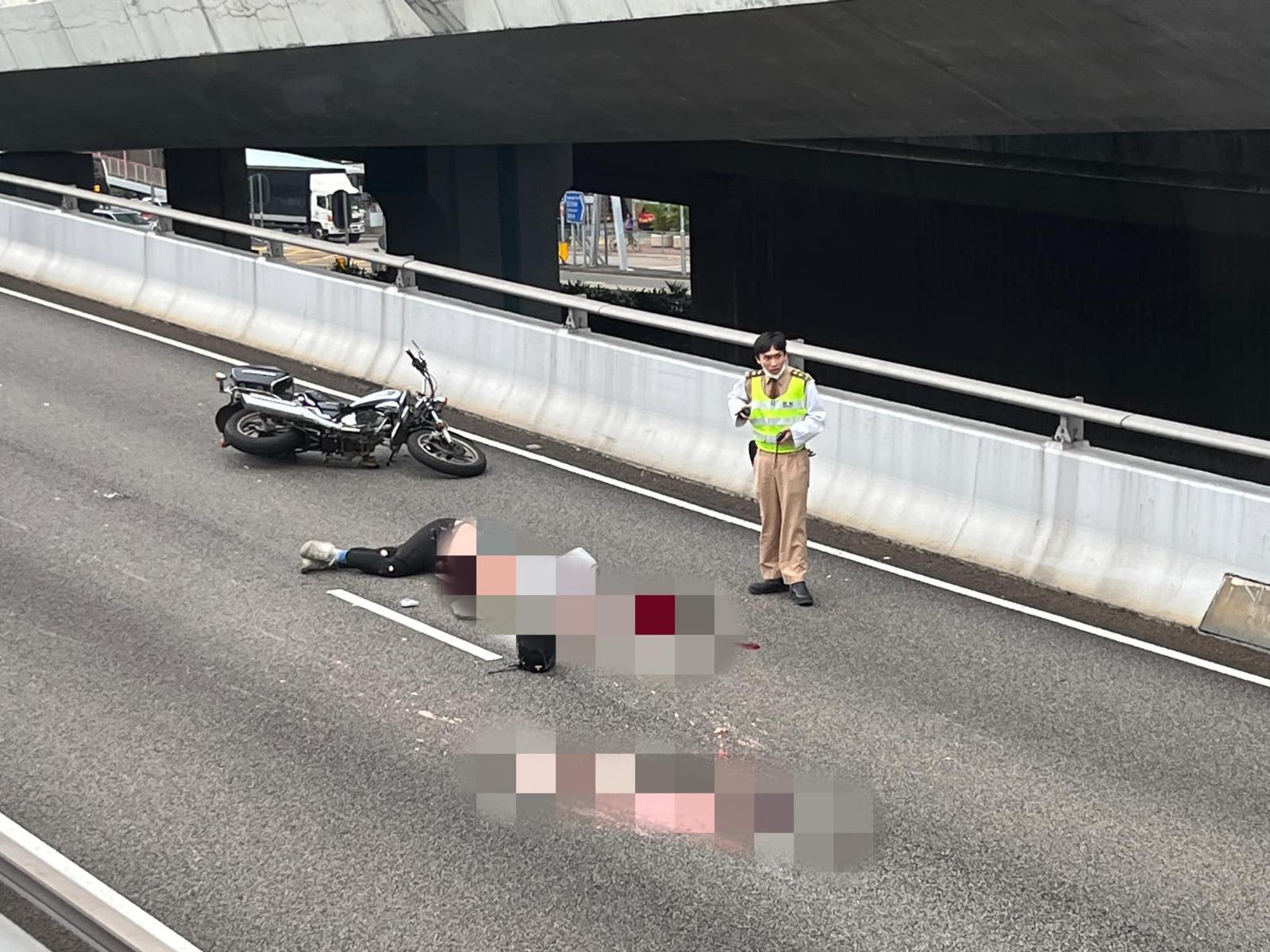 干諾道西天橋東行電單車失事　鐵騎士爆頭重創亡