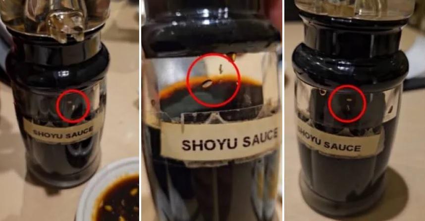 醬油瓶裡有活活的蛆蟲，十分嚇人。(互聯網)