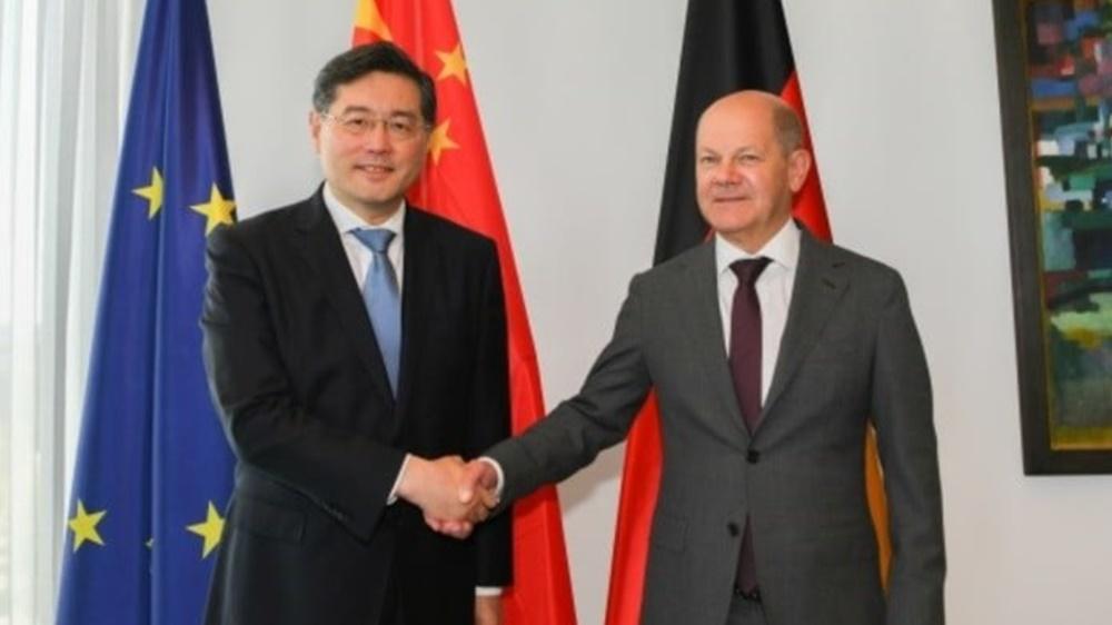 朔爾茨：重視中國影響力，秦剛：中德加強合作有利世界。(中國外交部)