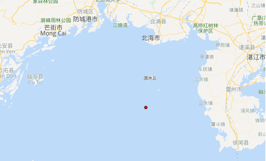 北部灣今日凌晨發生地震。(百度地圖)