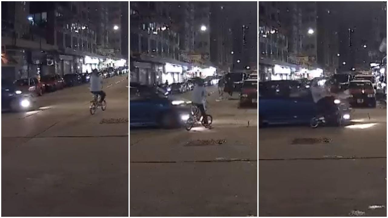 長沙灣女子路中心踩單車捱撞，受傷送院。(馬路的事(即時交通資訊台)@FB)