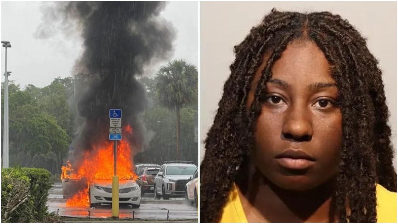 美婦將2兒遺車上去盜竊，偷到半路驚見整架車著火。(Twitter)