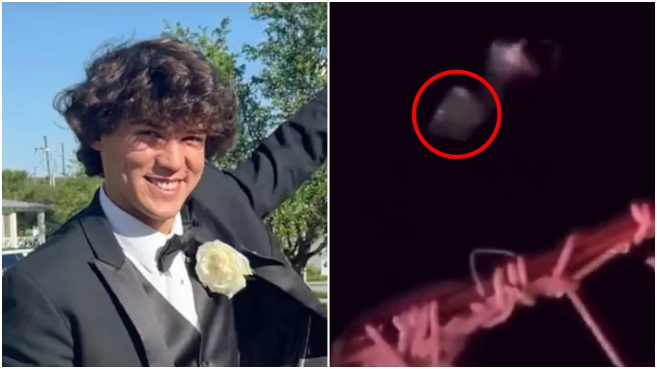 18歳高中生畢業船P興奮跳海後失蹤，影片驚現多條鯊蹤。(Twitter)