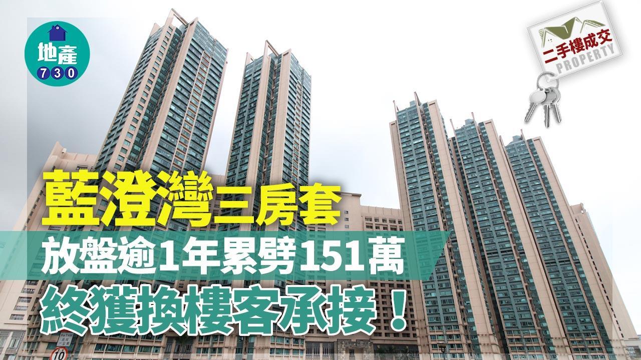 二手樓成交｜藍澄灣三房套放盤逾1年 累劈151萬終獲換樓客承接