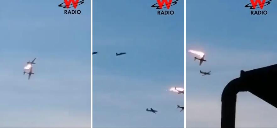 民眾拍下軍機空中相撞的驚悚畫面。(互聯網)