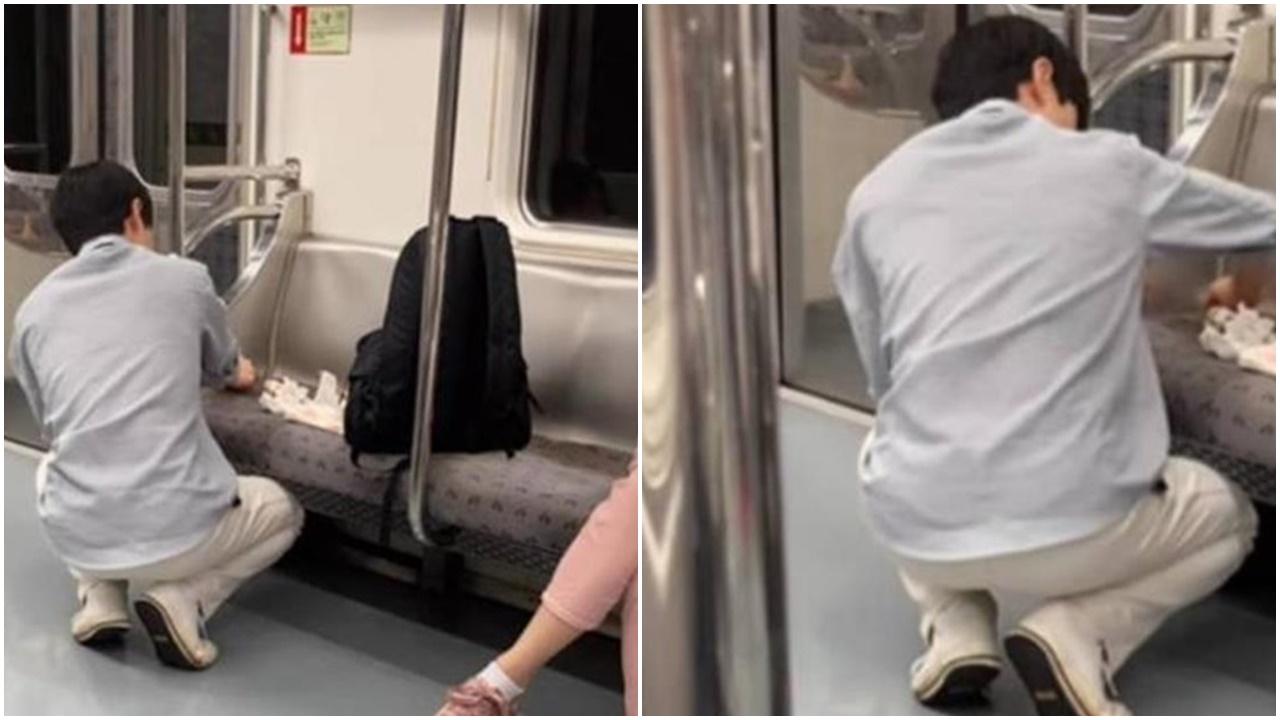 南韓地鐵乘客嘔到一地，廿歲小鮮肉動手清理獲市長表揚。(IG)