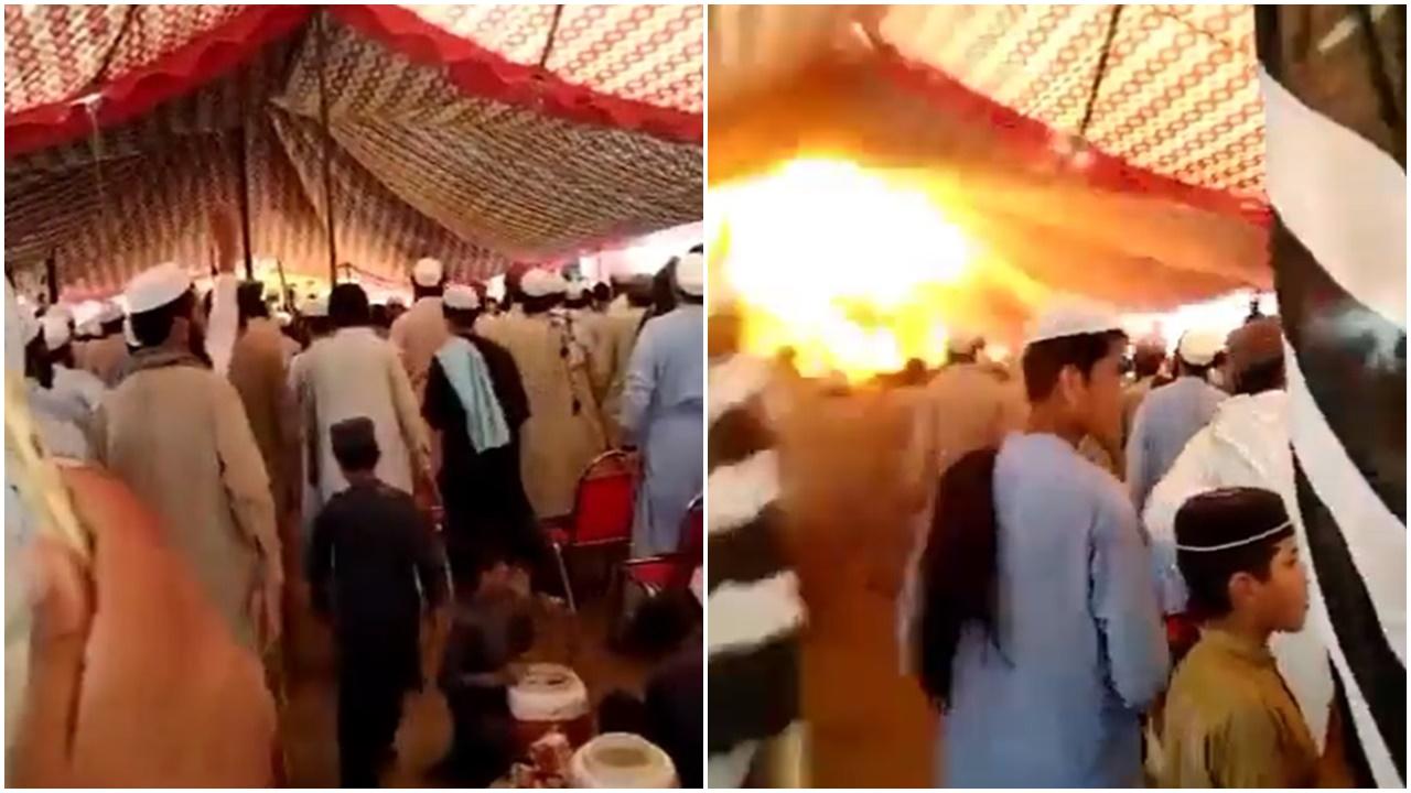  巴基斯坦集會遭自殺式炸彈襲擊釀44死逾百傷，事發一刻曝光。(X)