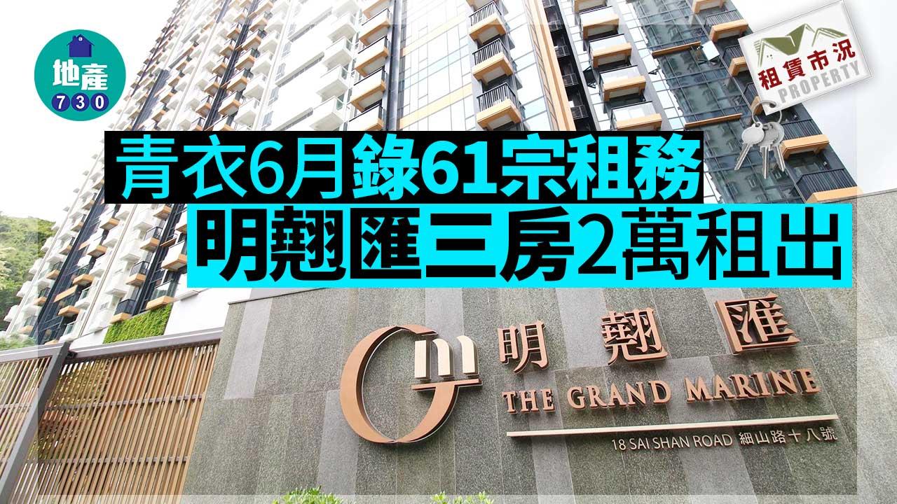 租賃市況｜青衣6月錄61宗租務 明翹匯三房2萬租出