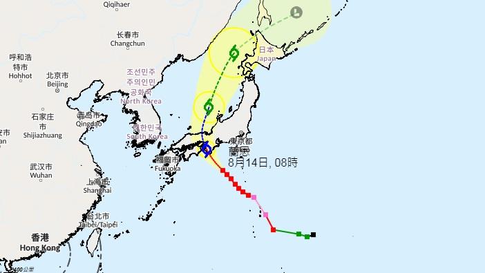 熱帶風暴蘭恩明日擬在日本登陸。(天文台截圖)