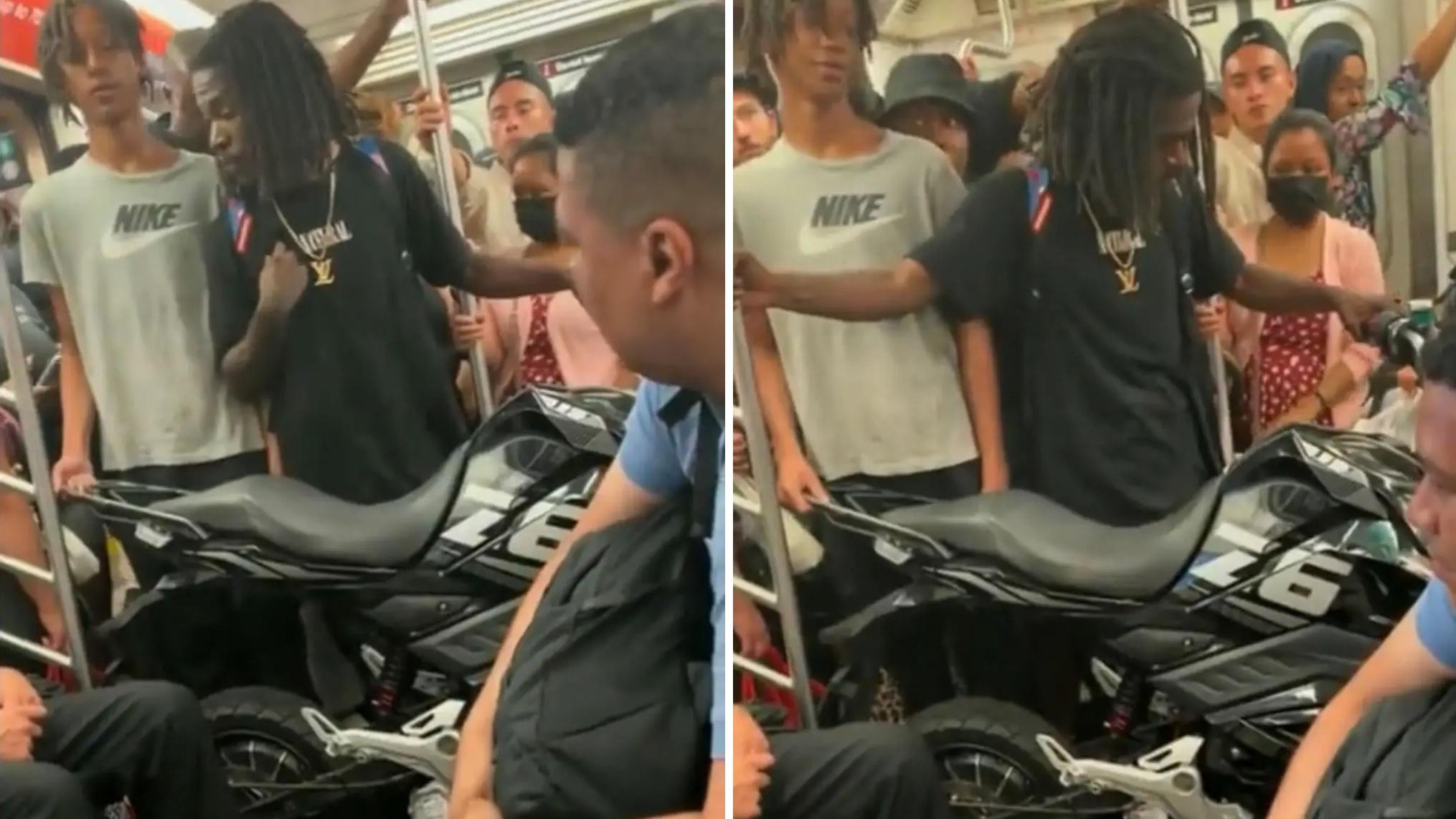 男子把電單車放在路中央，阻著乘客上車。(互聯網)