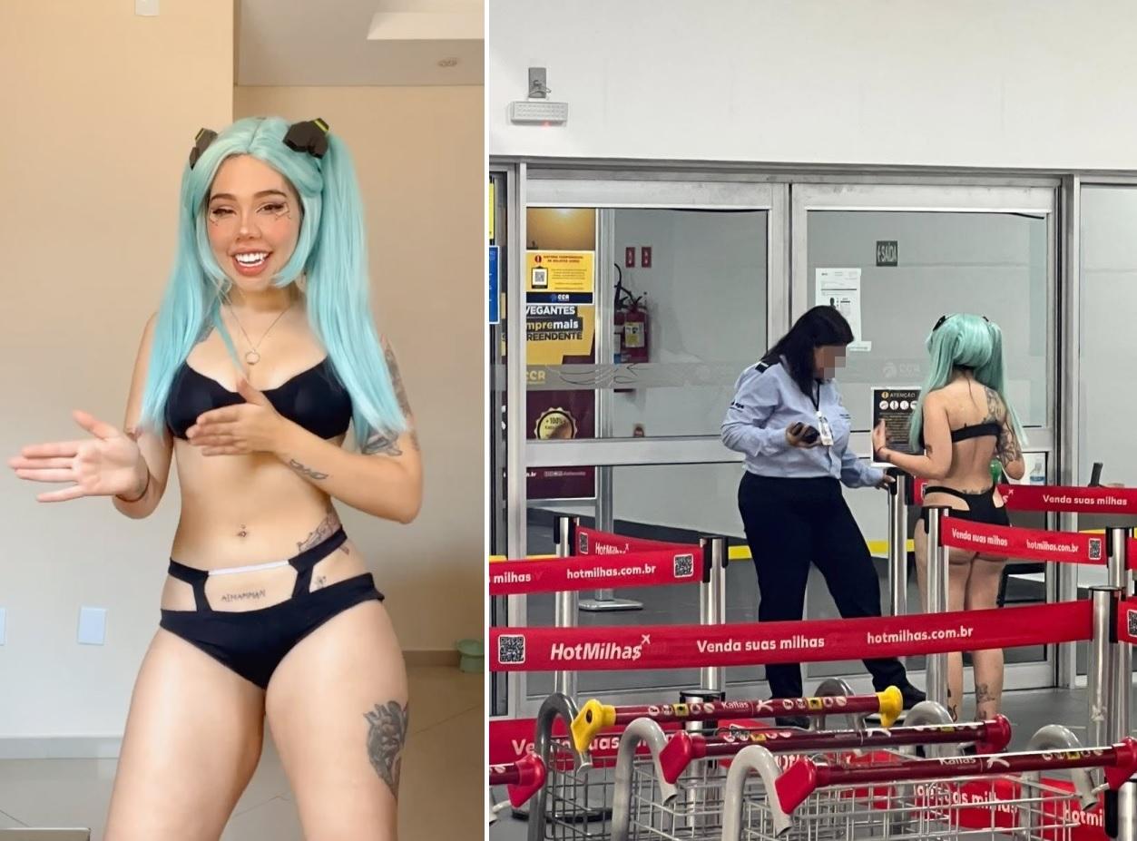 Kine-Chan扮成電玩角色Rebecca登機，在閘口被地勤攔下。(互聯網)