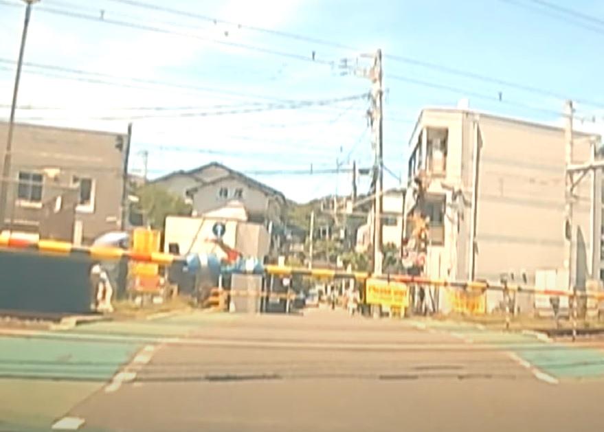 持傘的遊客走入平交道內拍照。(影片截圖)