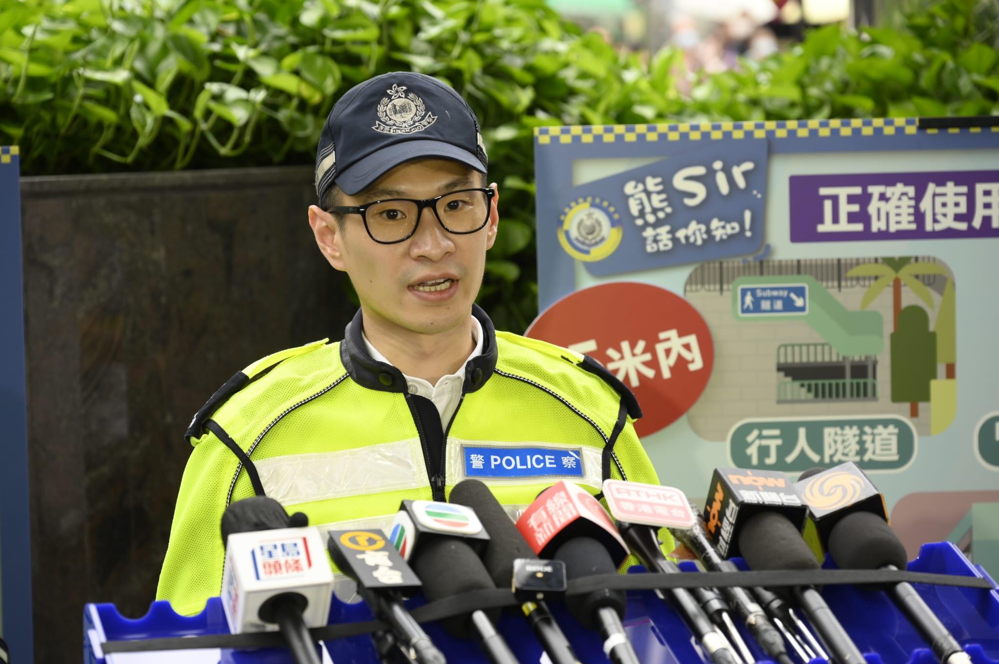 高級督察陳浩文指，警方下星期一(14日)起展開全港大型執法行動，嚴厲打擊違例過馬路者。(陳奕釗攝)