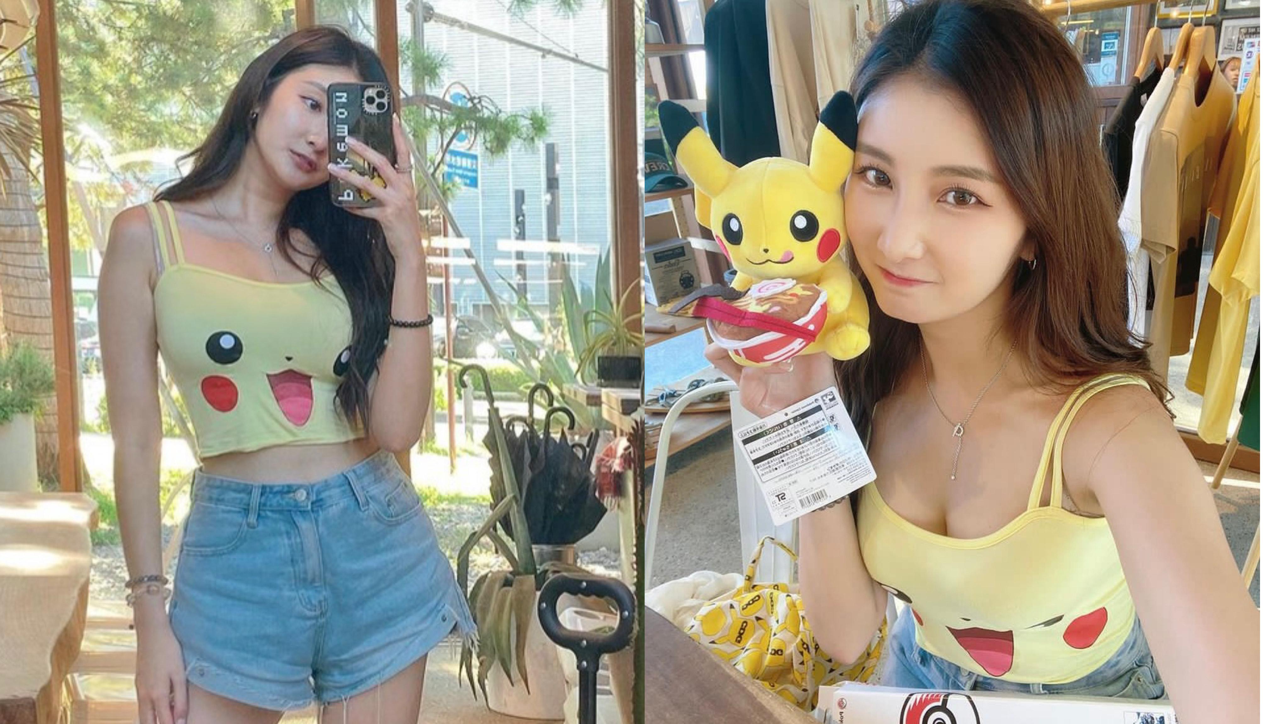 沈殷怡著卡通小背心零違和感 豐滿身材逼爆Pikachu