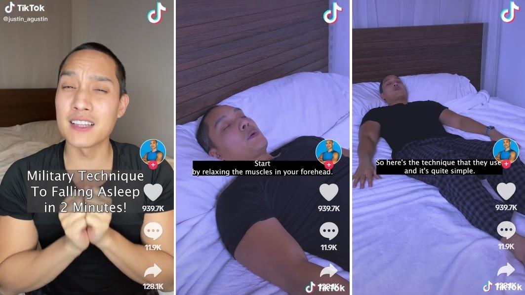 健身教練Justin Agustin分享2分鐘快速入睡法。(互聯網)