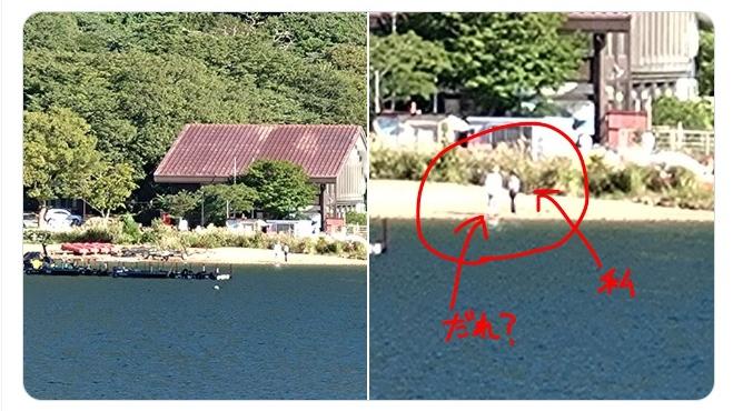 日本網民貼出照片，為何身邊多了一個發光人影，難以解釋。(互聯網)