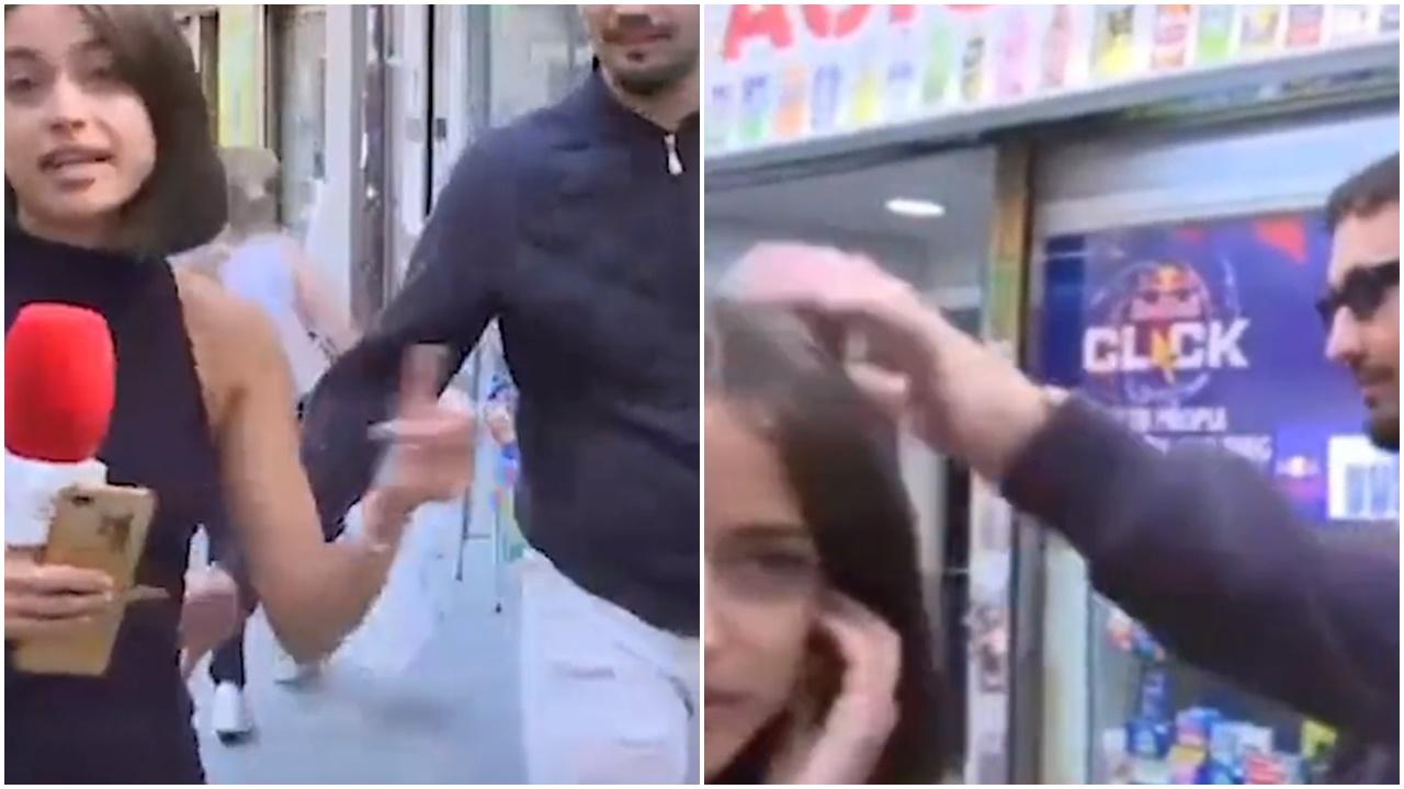 西班牙女記者直播期間被無恥男摸屁股，電視台主播霸氣應對。(X)