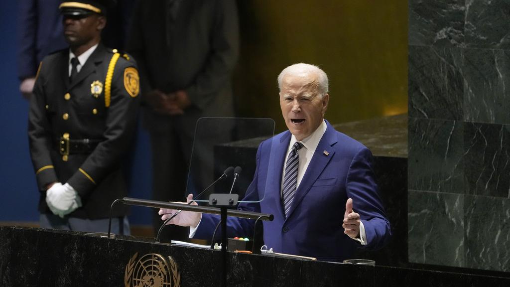 拜登周二在聯合國大會發表演說。(美聯社)