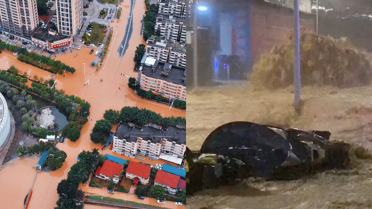 颱風海葵｜福州暴雨破記錄 水浸上橋 車輛被沖走 3.6萬人急撤(有片)
