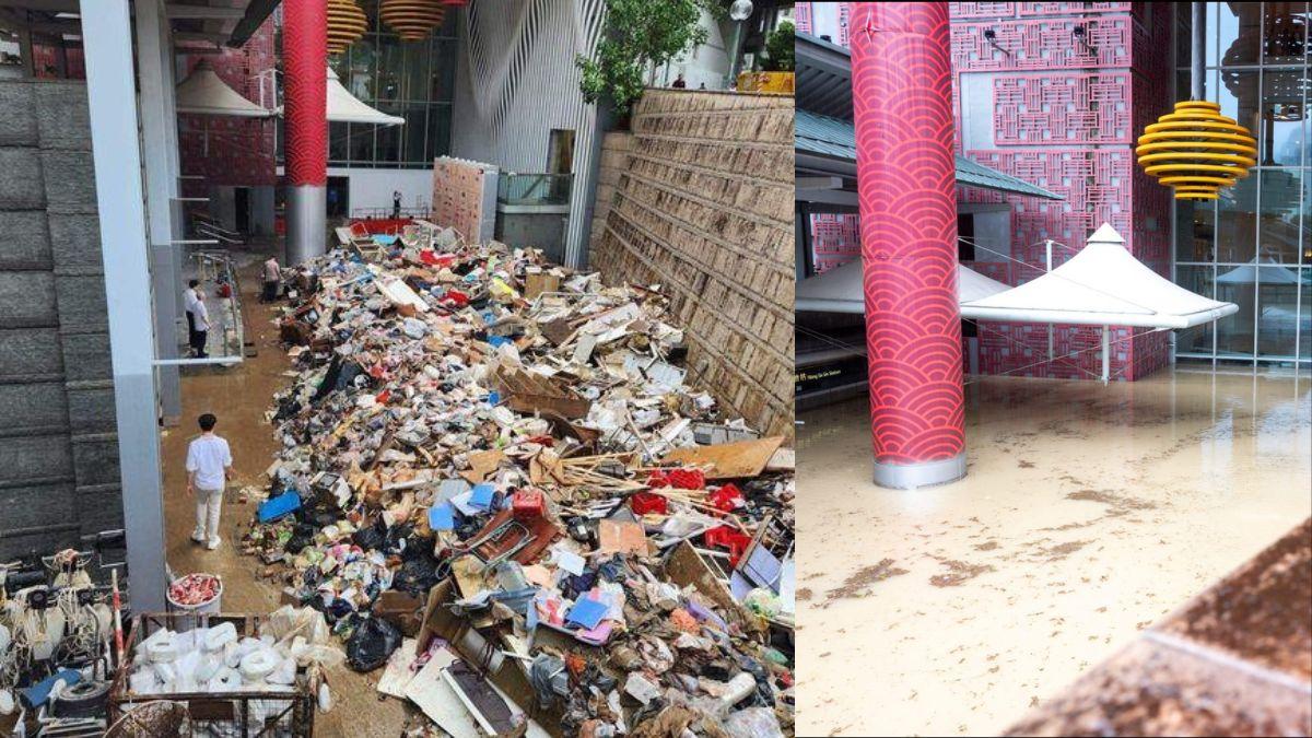 世紀暴雨｜黃大仙中心北館被淹浸　工人忙於清理驚現「垃圾山」