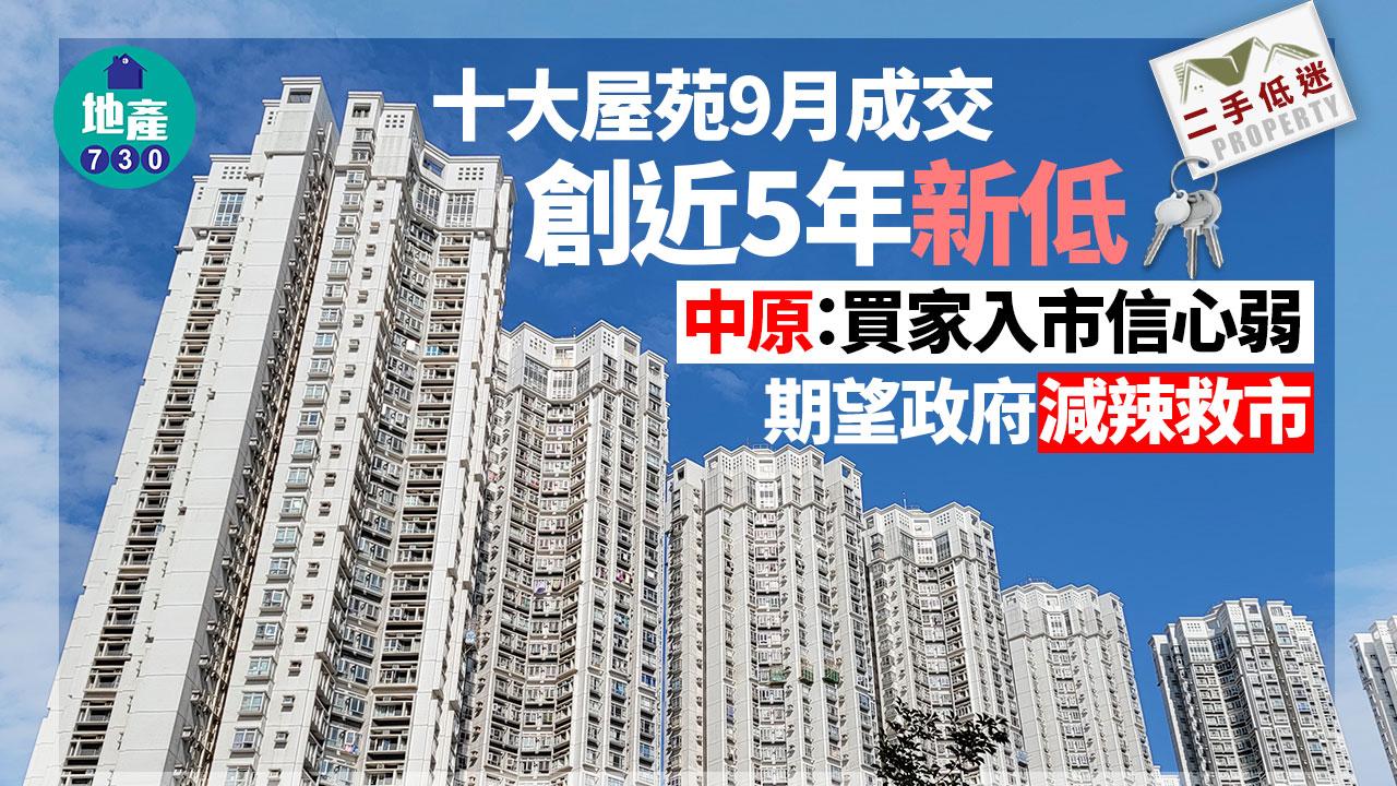 十大屋苑9月交投創近5年新低 中原：買家入市信心弱 期望政府「減辣」救市