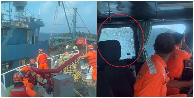 台巡防艇與大陸漁船追逐，發生碰撞(影片截圖)