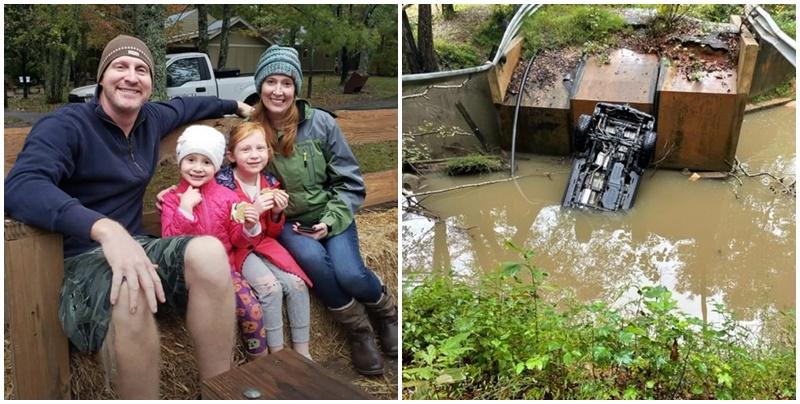 汽車衝出塌橋邊緣從約20米處掉下，帕克森最終隨車墮河溺斃（網上圖片）