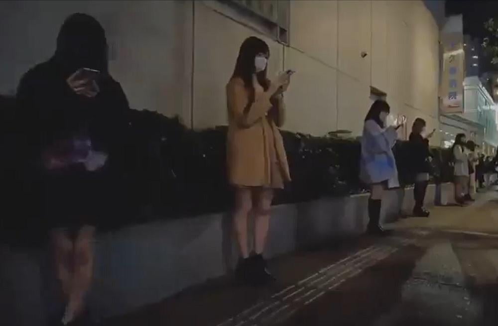 新宿的大久保公園外一帶，夜晚經常有大批女子站立。(影片截圖)