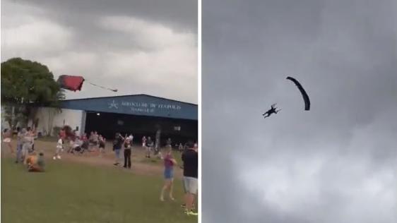 跳傘員疑失控，快速墜落至人群中，造成死傷。(互聯網)