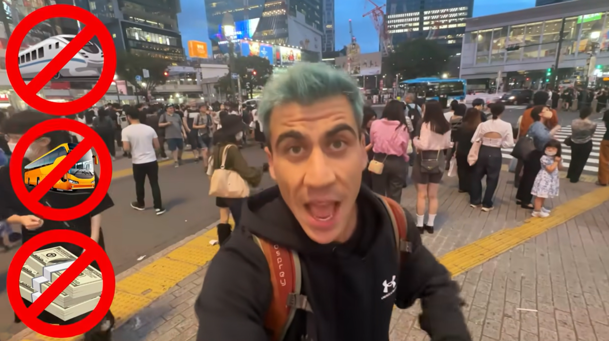 Fidias的影片與另外兩名YouTuber嘗試在不花一毫下走遍日本引起批評。(影片截圖)